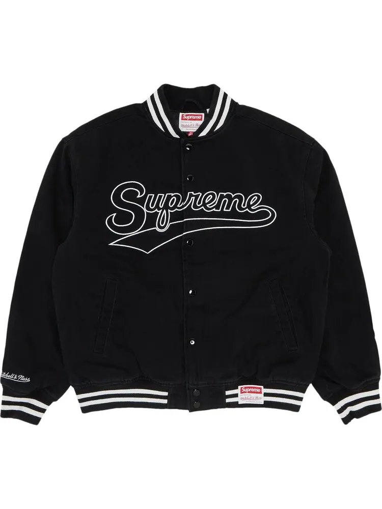 Куртка Supreme x Mitchell & Ness Doughboy Twill Varsity Jacket 'Black' — изображение 1 из 3, черный