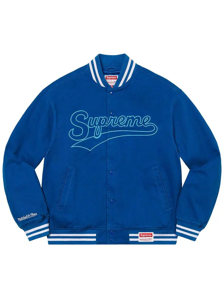 Куртка Supreme x Mitchell & Ness Doughboy Twill Varsity Jacket 'Blue' — изображение 1 из 2, синий