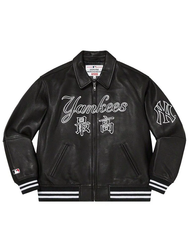 Куртка Supreme x New York Yankees Kanji Leather Varsity Jacket — изображение 1 из 2, черный
