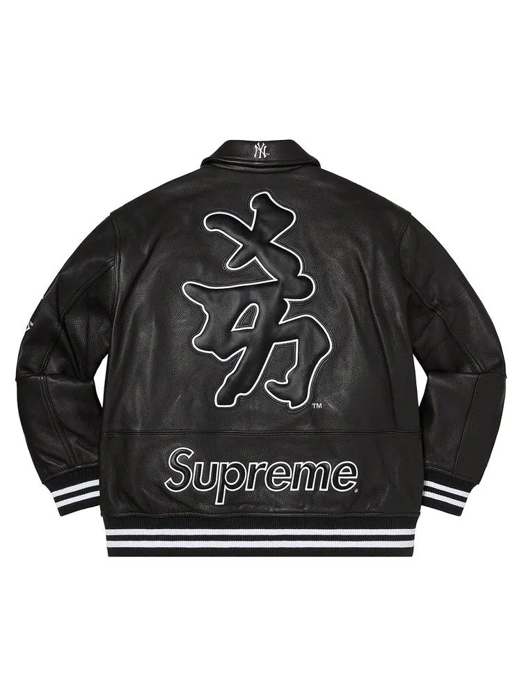 Куртка Supreme x New York Yankees Kanji Leather Varsity Jacket — изображение 2 из 2, черный