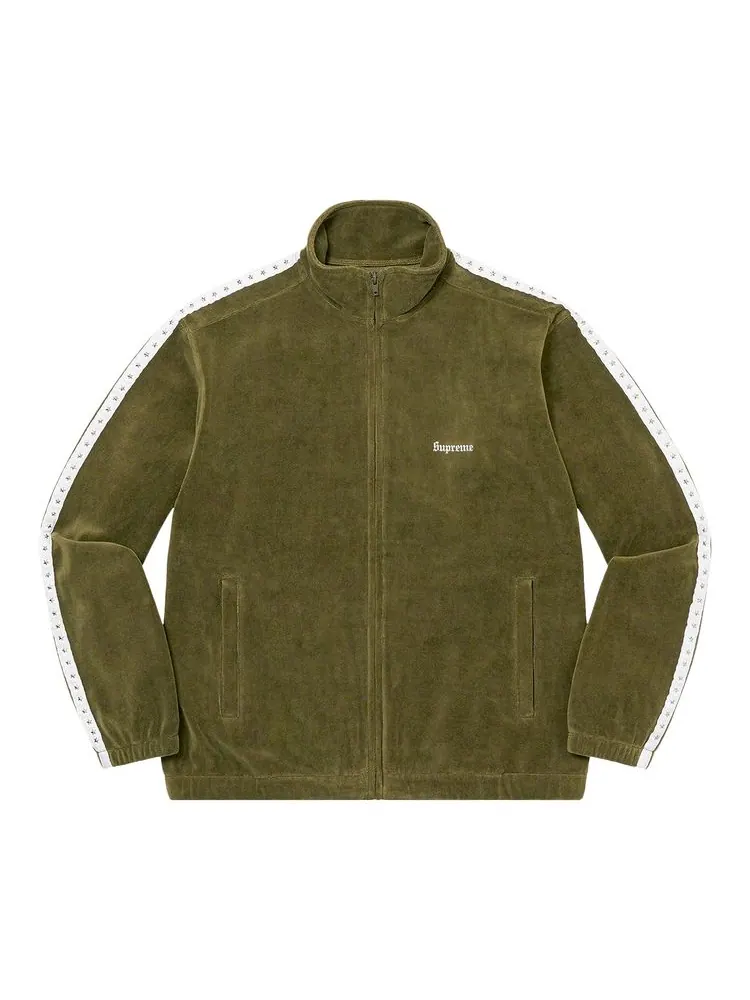 Куртка Supreme Studded Velour Track Jacket 'Olive' — изображение 1 из 2, оливковый