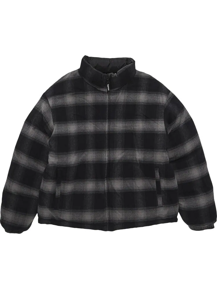 Пуховик Supreme Flannel Reversible Puffer Jacket 'Black' — изображение 3 из 4, черный