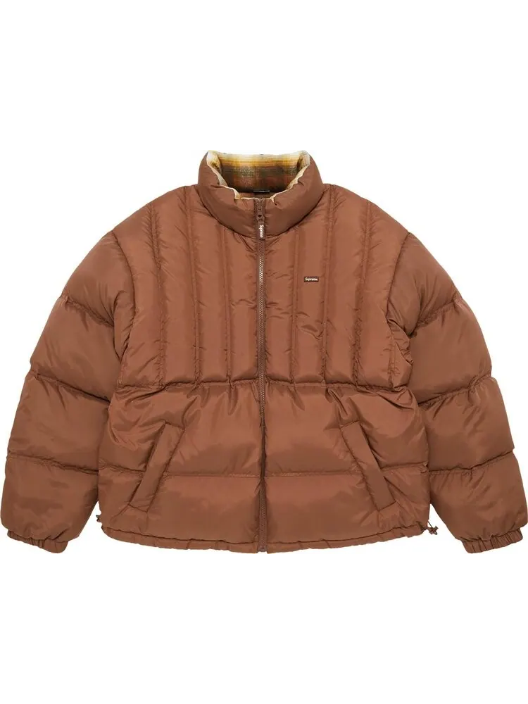 Пуховик Supreme Flannel Reversible Puffer Jacket 'Brown' — изображение 1 из 4, коричневый