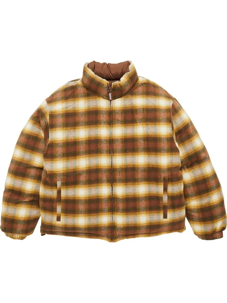 Пуховик Supreme Flannel Reversible Puffer Jacket 'Brown' — изображение 3 из 4, коричневый
