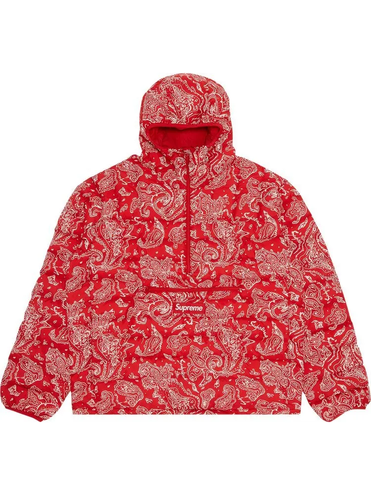 Пуловер Supreme Micro Down Half Zip Hooded Pullover 'Red Paisley' — изображение 1 из 3, красный