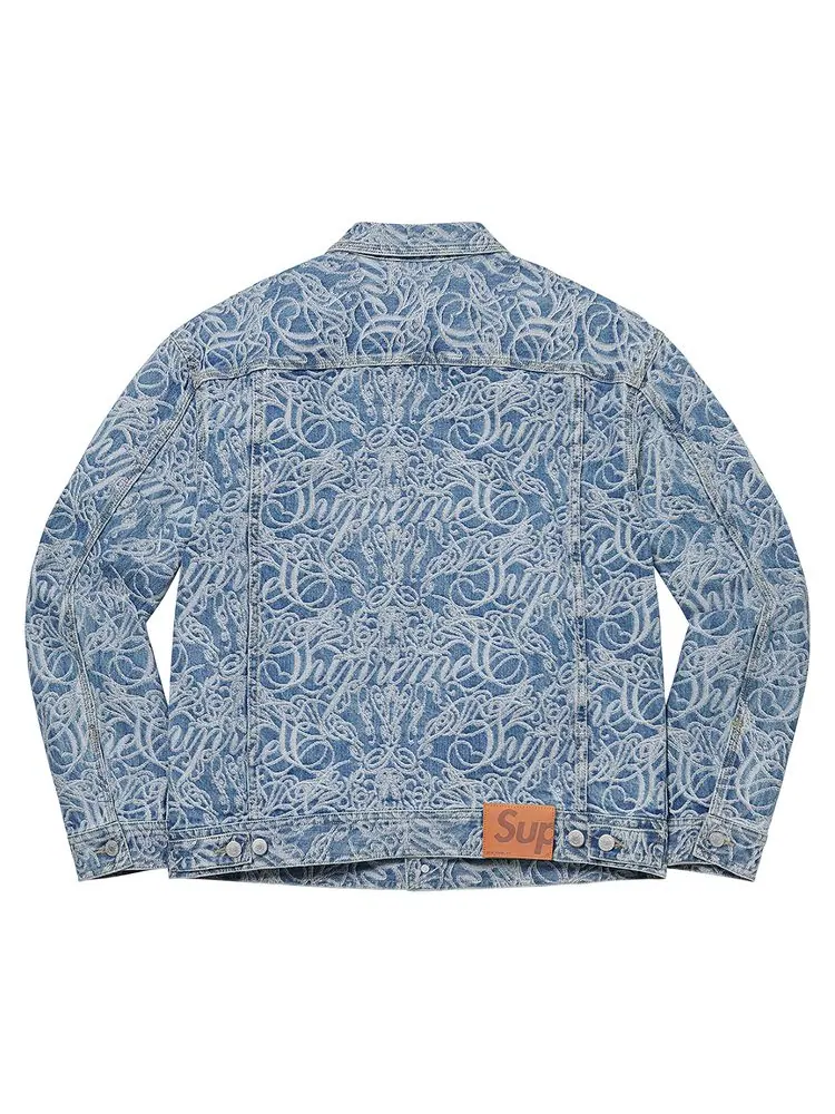 Куртка Supreme Script Jacquard Denim Trucker Jacket 'Washed Blue' — изображение 2 из 2, синий