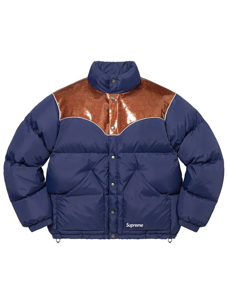 Куртка Supreme Glitter Yoke Down Puffer Jacket 'Navy' — изображение 1 из 2, темно-синий