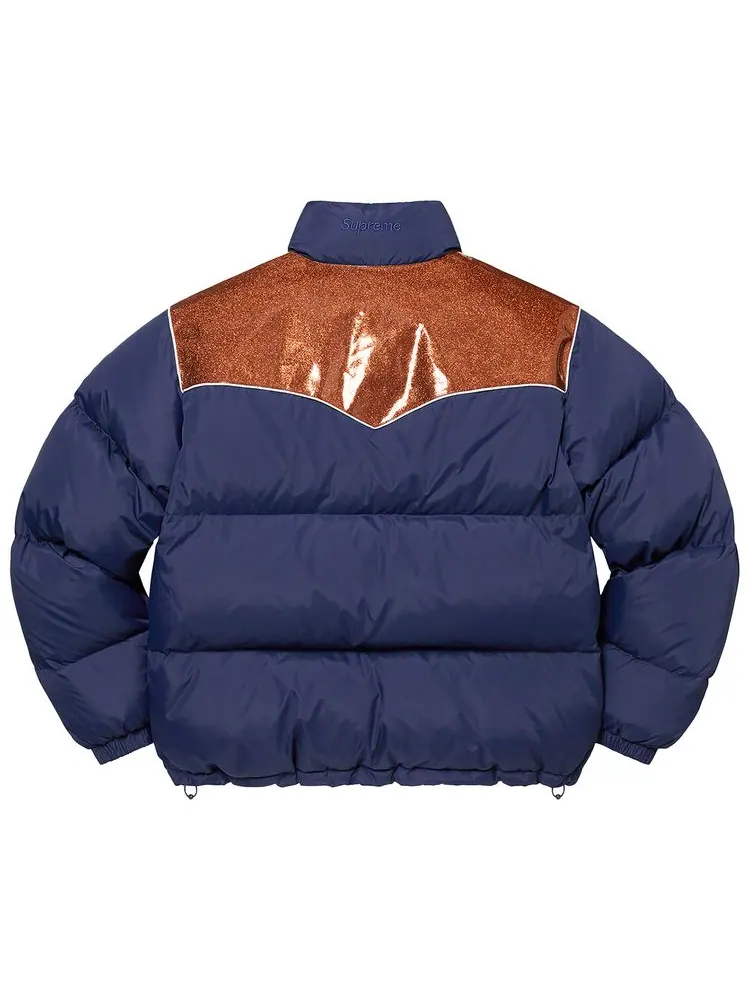 Куртка Supreme Glitter Yoke Down Puffer Jacket 'Navy' — изображение 2 из 2, темно-синий