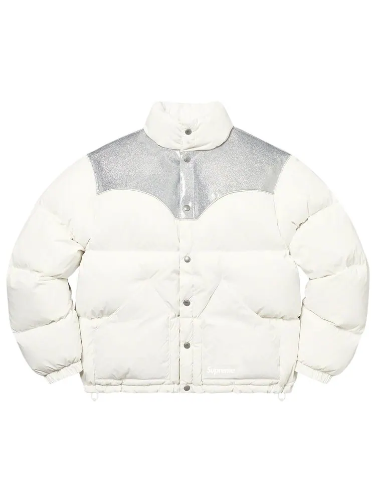 Куртка Supreme Glitter Yoke Down Puffer Jacket 'White' — изображение 1 из 3, белый