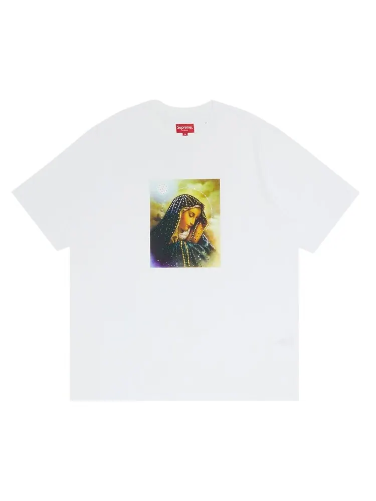 Футболка Supreme Mary Rhinestone Short-Sleeve Top 'White' — изображение 1 из 3, белый