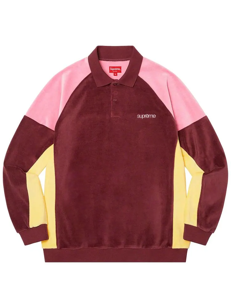 Поло Supreme Paneled Velour Long-Sleeve Polo 'Cardinal' — изображение 1 из 1, красный