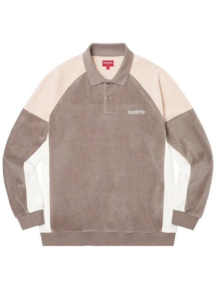 Поло Supreme Paneled Velour Long-Sleeve Polo 'Light Brown' — изображение 1 из 1, коричневый
