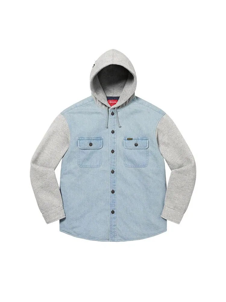 Рубашка Supreme Fleece Hooded Denim Shirt 'Blue'