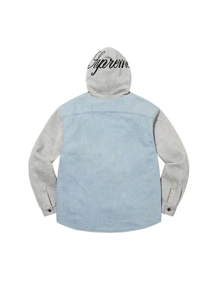 Рубашка Supreme Fleece Hooded Denim Shirt 'Blue' — изображение 2 из 3, синий