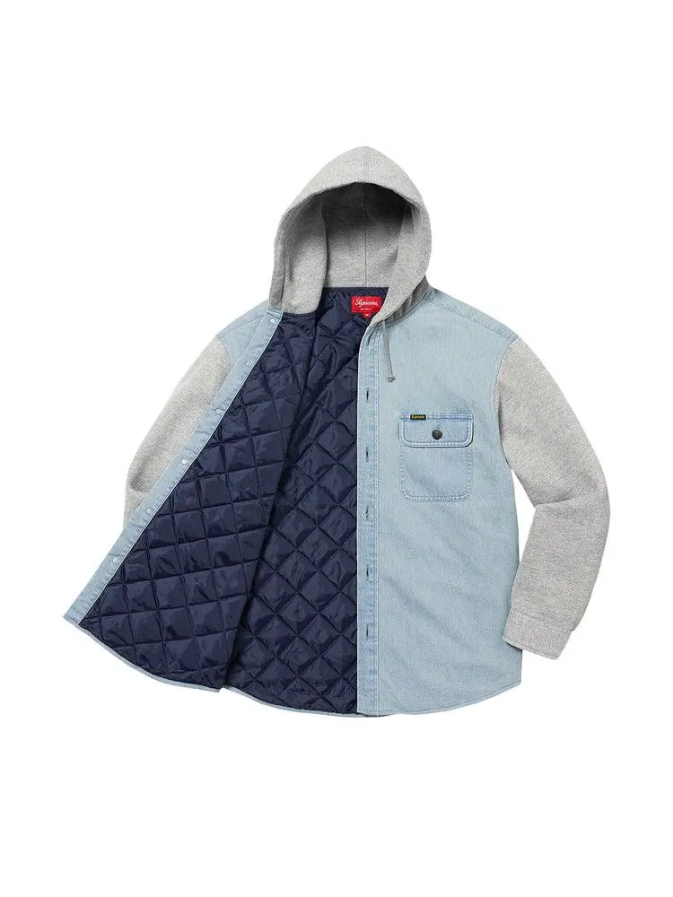 Рубашка Supreme Fleece Hooded Denim Shirt 'Blue' — изображение 3 из 3, синий