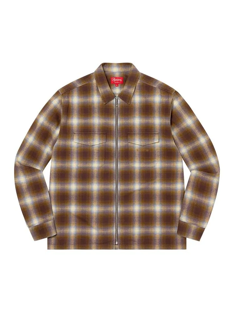 Рубашка Supreme Shadow Plaid Flannel Zip Up Shirt Brown
