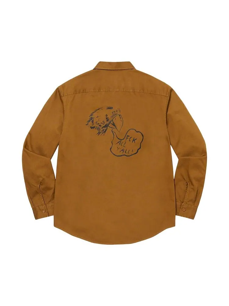 Рубашка Supreme x Raymond Pettibon Work Shirt Washed Brown — изображение 2 из 2, коричневый