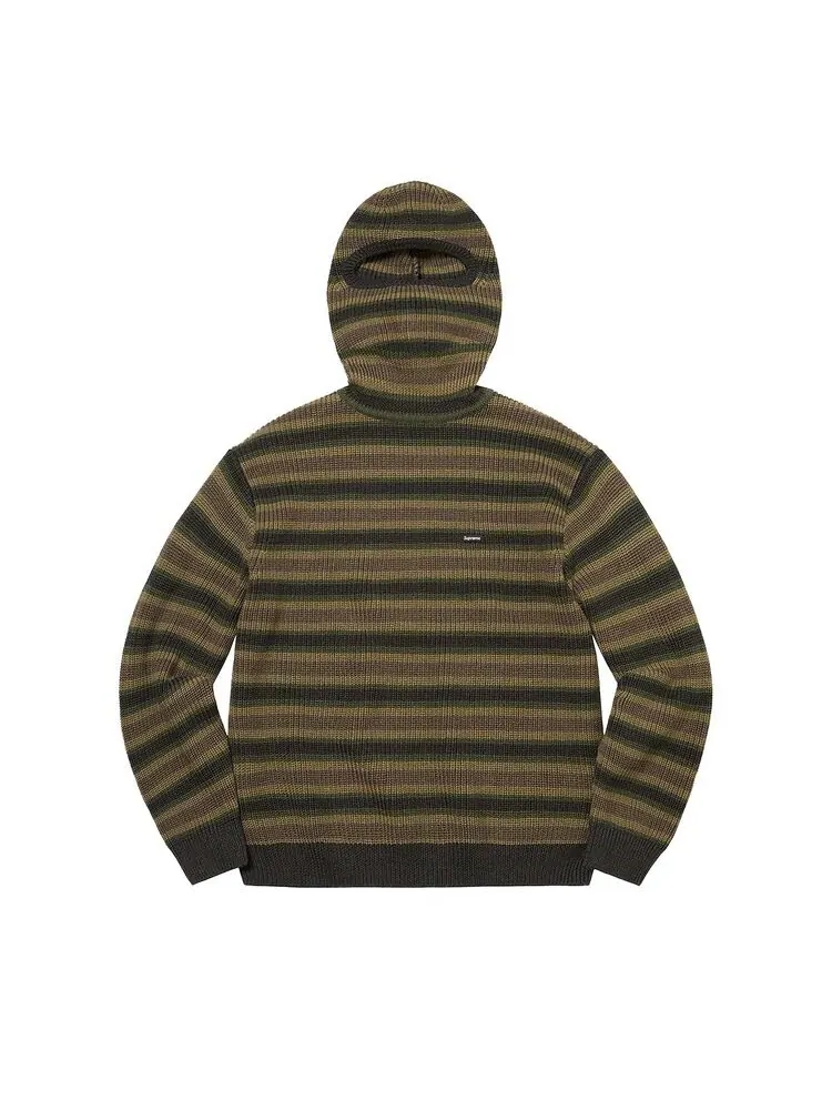 Свитер Supreme Small Box Balaclava/Turtleneck Sweater Olive Stripe — изображение 1 из 1, оливковый