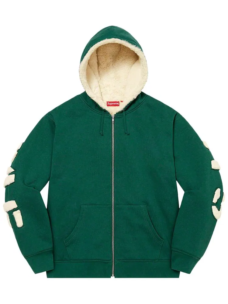 Толстовка Supreme Faux Fur Lined Zip Up Hooded Sweatshirt 'Dark Green' — изображение 1 из 2, темный зеленый