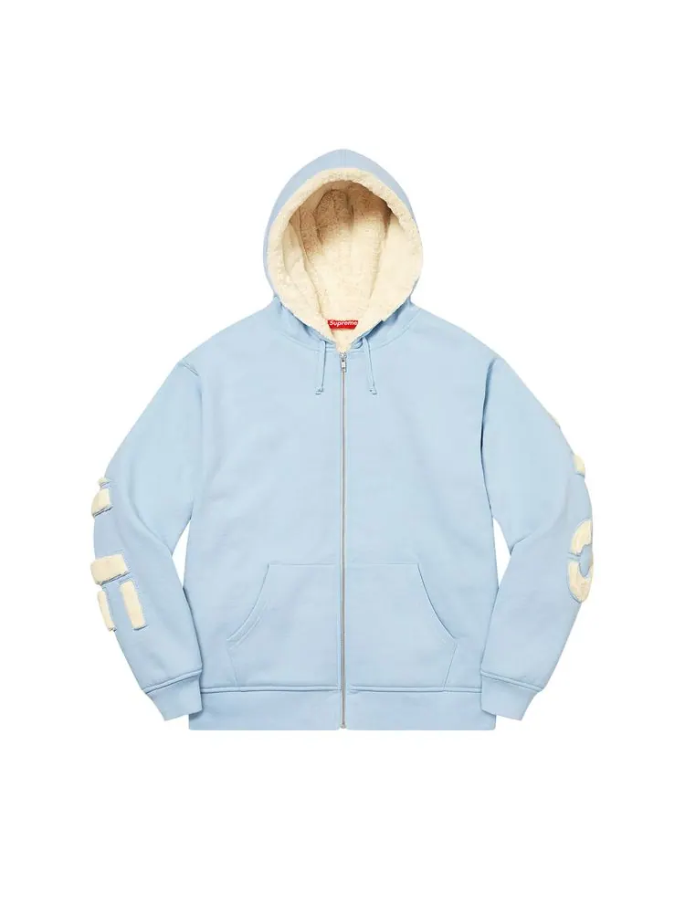 Толстовка Supreme Faux Fur Lined Zip Up Hooded Sweatshirt 'Light Blue' — изображение 1 из 3, светлый синий