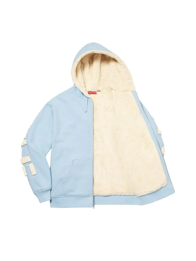 Толстовка Supreme Faux Fur Lined Zip Up Hooded Sweatshirt 'Light Blue' — изображение 3 из 3, светлый синий