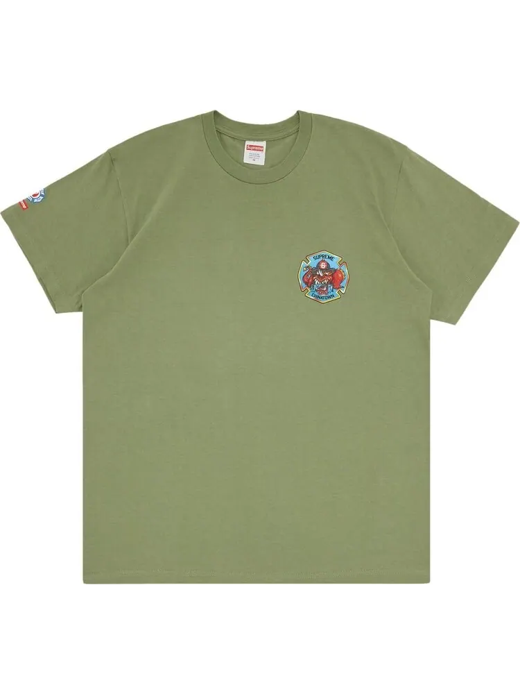 Футболка Supreme FDNY Engine 9 Tee 'Light Olive' — изображение 1 из 3, зеленый