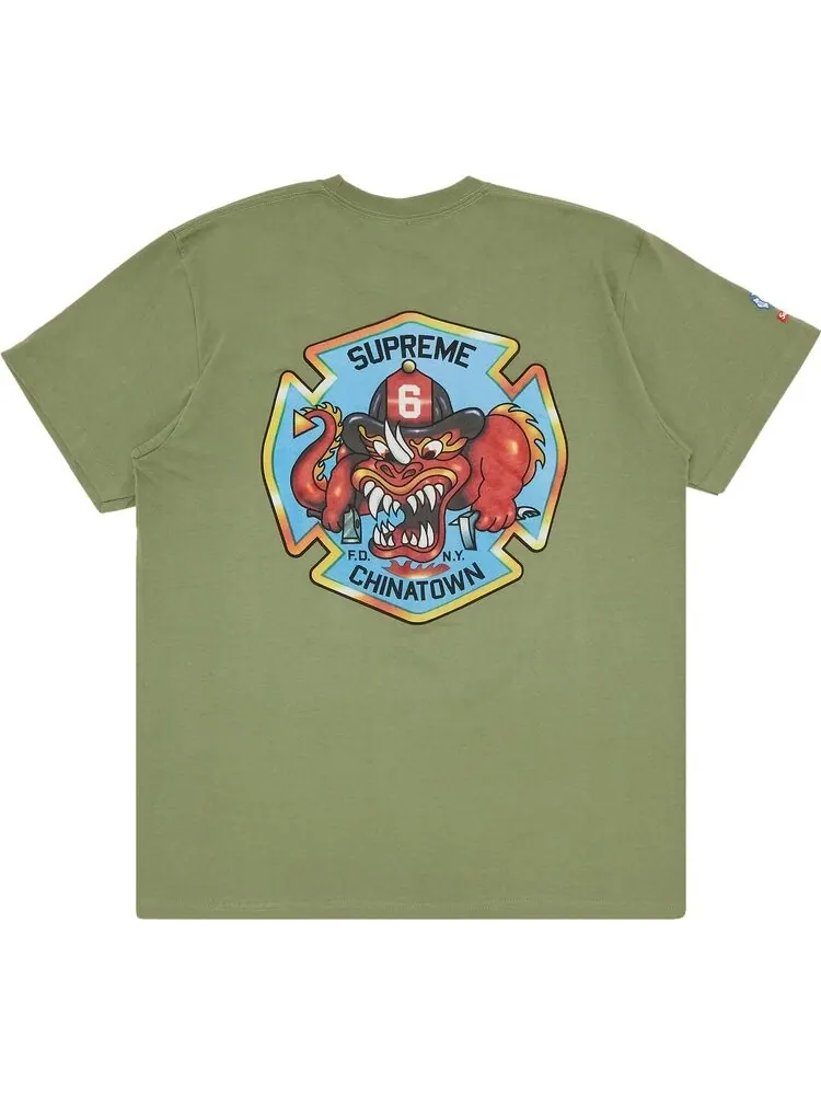 Футболка Supreme FDNY Engine 9 Tee 'Light Olive' — изображение 2 из 3, зеленый