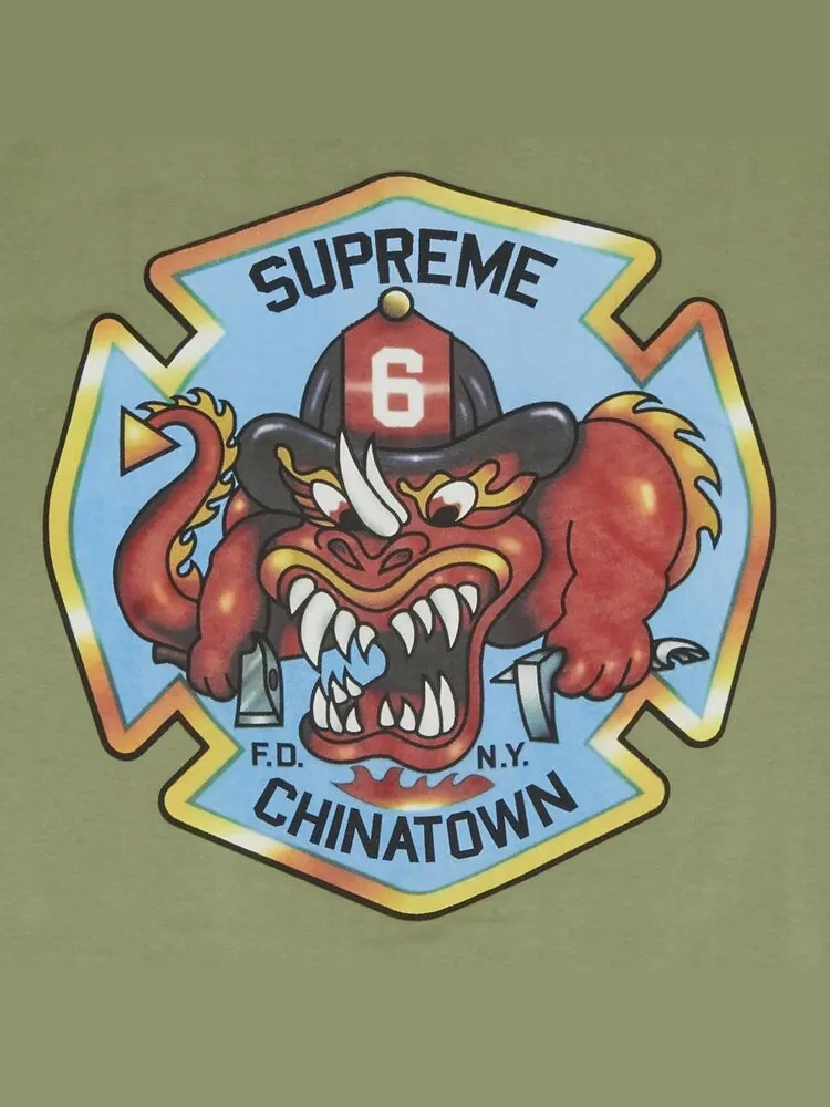 Футболка Supreme FDNY Engine 9 Tee 'Light Olive' — изображение 3 из 3, зеленый