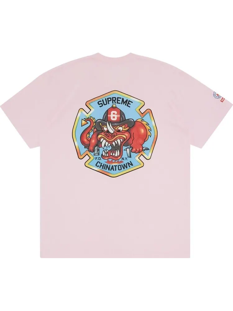 Футболка Supreme FDNY Engine 9 Tee 'Light Pink' — изображение 2 из 3, розовый