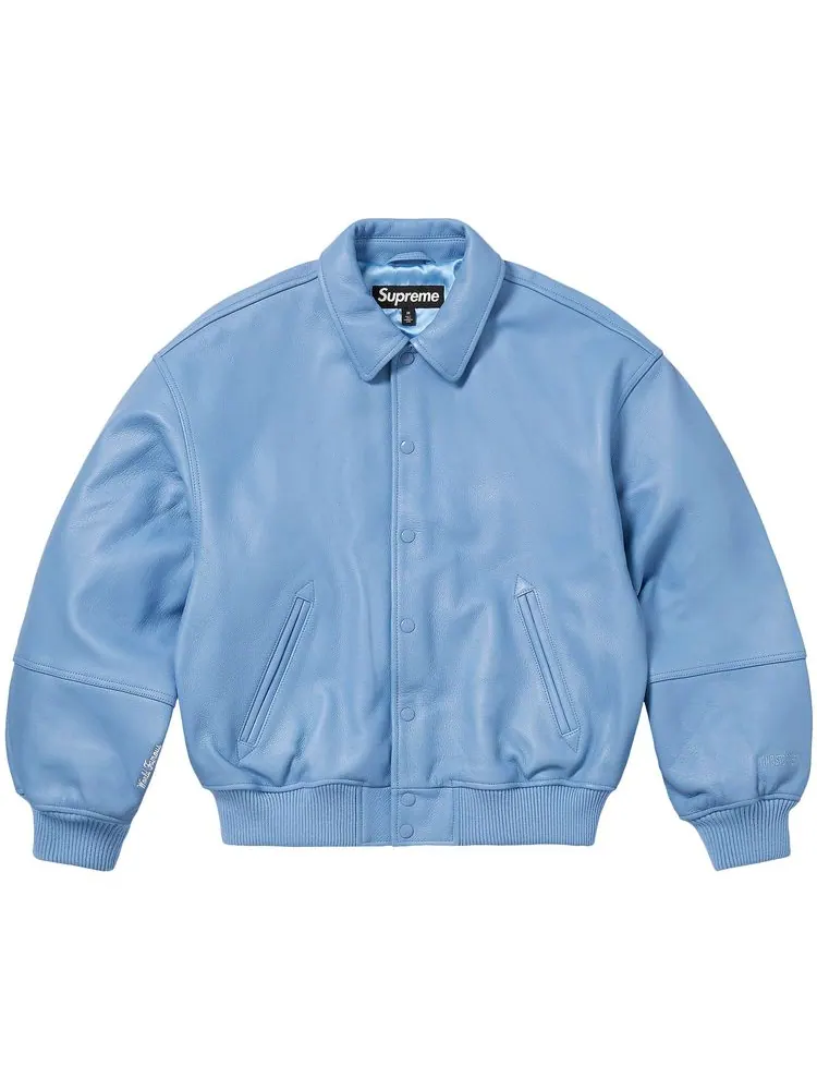 Куртка Supreme GORE-TEX Infinium WINDSTOPPER Leather Varsity Jacket 'Light Blue' — изображение 1 из 2, светлый синий