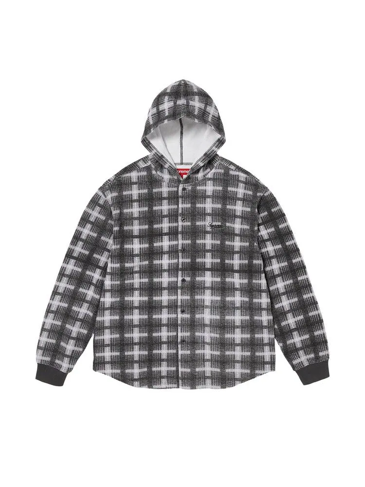 Рубашка Supreme Hooded Plaid Knit Shirt 'Black' — изображение 1 из 1, черный