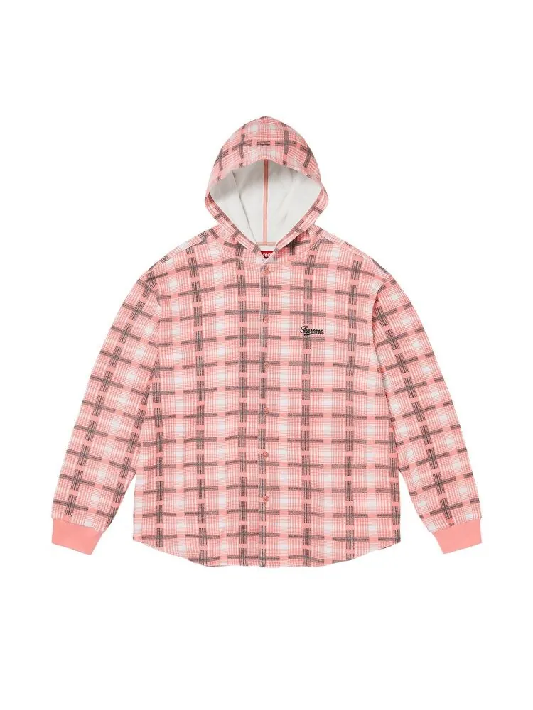 Рубашка Supreme Hooded Plaid Knit Shirt Pink — изображение 1 из 1, розовый
