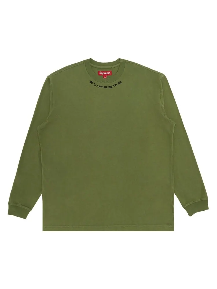 Топ Supreme Collar Logo Long-Sleeve 'Olive' — изображение 1 из 2, зеленый