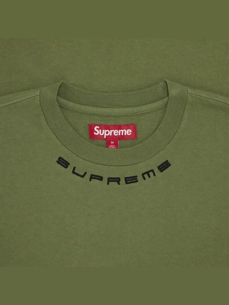 Топ Supreme Collar Logo Long-Sleeve 'Olive' — изображение 2 из 2, зеленый
