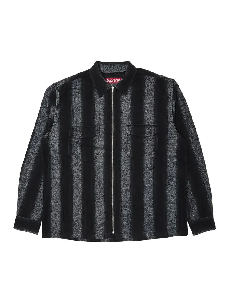 Рубашка Supreme Stripe Flannel Zip Up 'Black' — изображение 1 из 3, черный