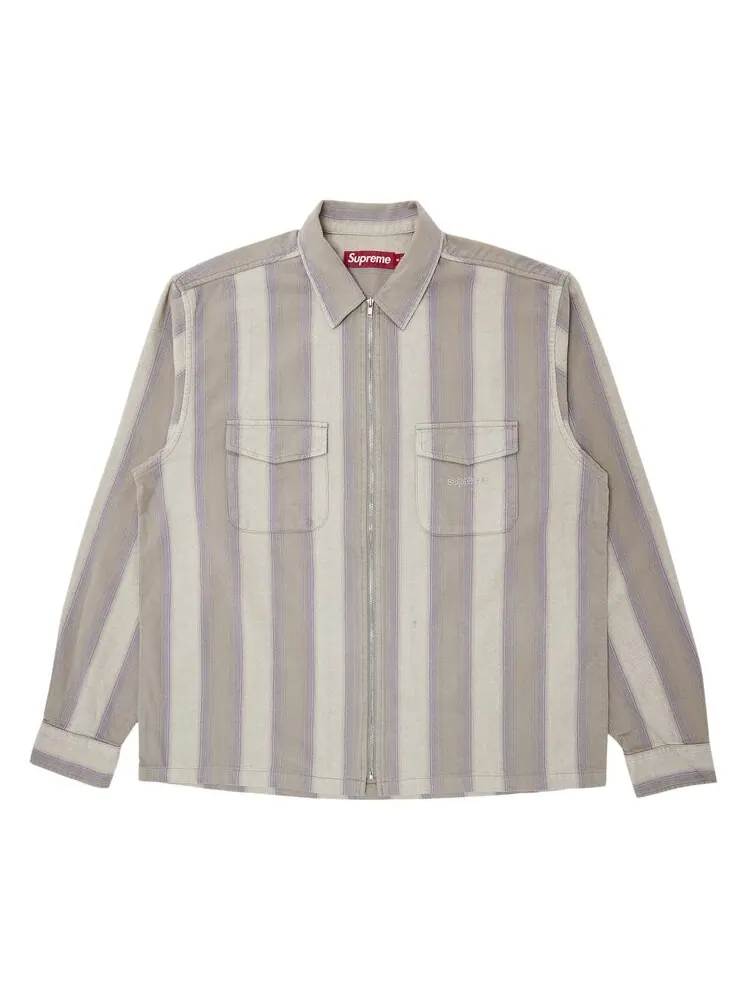 Рубашка Supreme Stripe Flannel Zip Up 'Grey' — изображение 1 из 3, серый