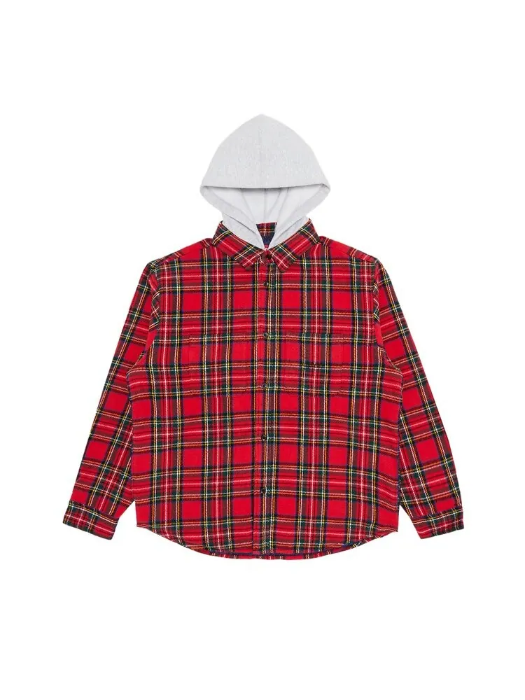 Рубашка Supreme Tartan Flannel Hooded 'Red' — изображение 1 из 3, красный