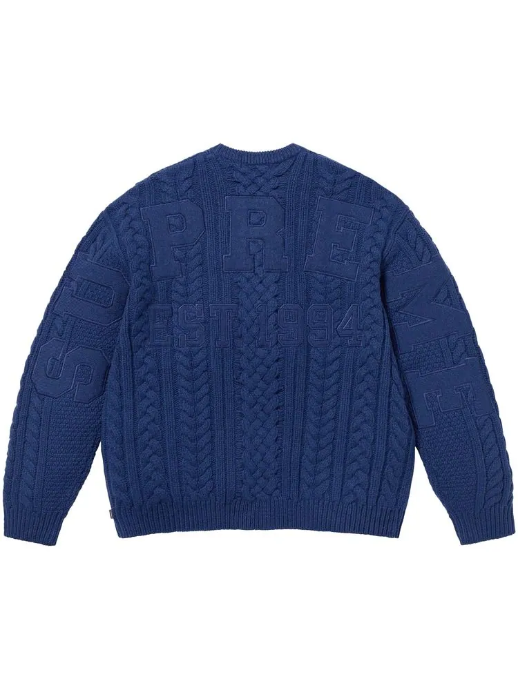 Свитер Supreme Appliqué Cable Knit Sweater 'Navy' — изображение 2 из 2, темно-синий