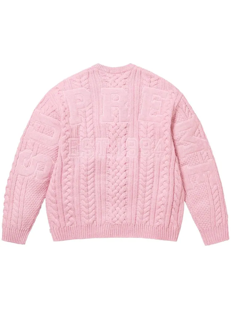 Свитер Supreme Appliqué Cable Knit Sweater Pink — изображение 2 из 2, розовый