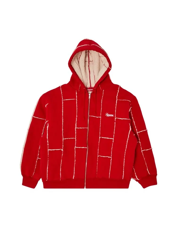 Толстовка Supreme Faux Shearling Zip Up Hooded 'Red' — изображение 1 из 3, красный
