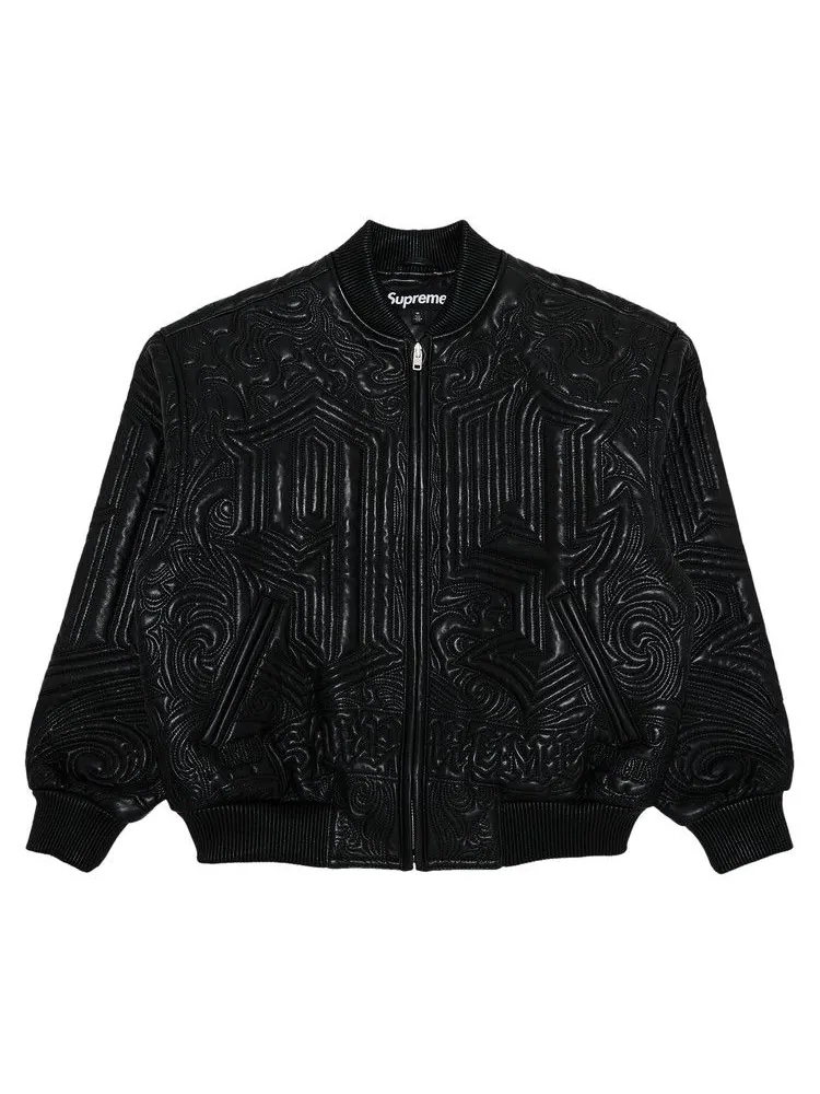 Куртка Supreme Mister Cartoon Embroidered Leather Jacket — изображение 1 из 3, черный