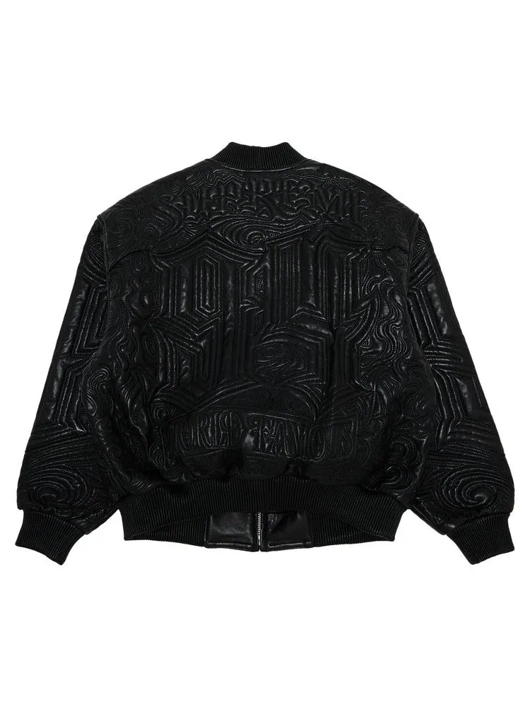 Куртка Supreme Mister Cartoon Embroidered Leather Jacket — изображение 2 из 3, черный