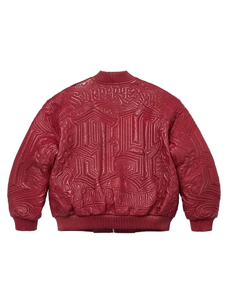 Куртка Supreme Mister Cartoon Embroidered Leather Jacket — изображение 2 из 2, бордовый
