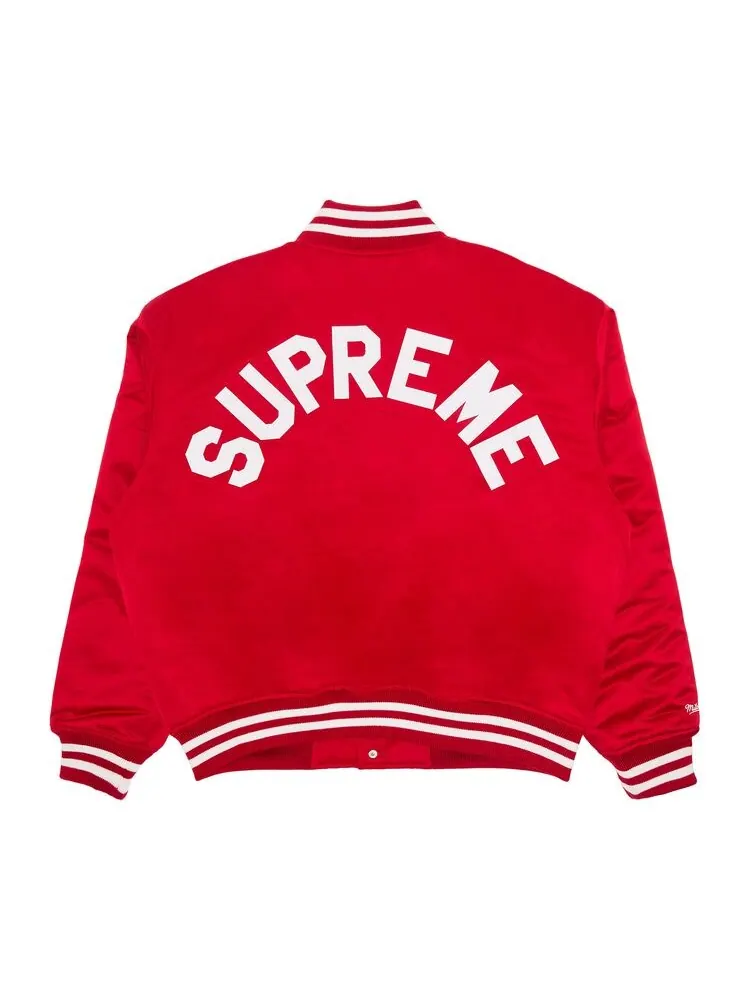 Куртка Supreme x Mitchell & Ness Satin Varsity Jacket Red — изображение 1 из 3, красный