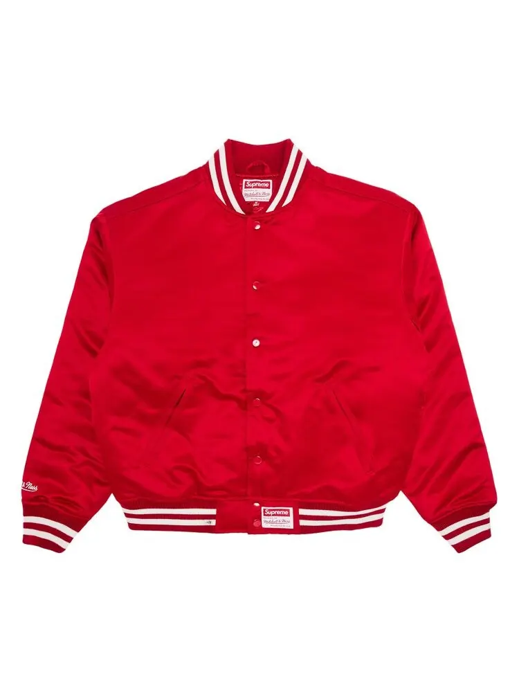 Куртка Supreme x Mitchell & Ness Satin Varsity Jacket Red — изображение 2 из 3, красный