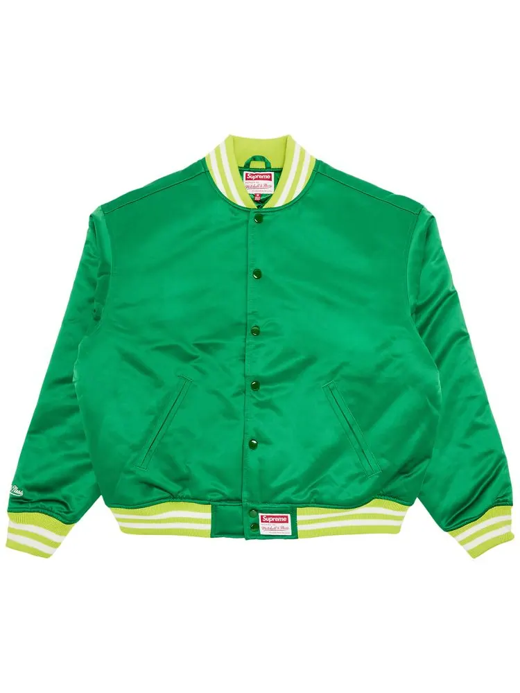Куртка Supreme x Mitchell & Ness Satin Varsity Jacket 'Green' — изображение 2 из 3, зеленый