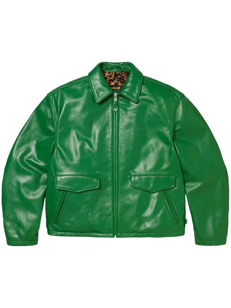 Куртка Supreme x Schott Leather Racer Jacket — изображение 1 из 1, зеленый