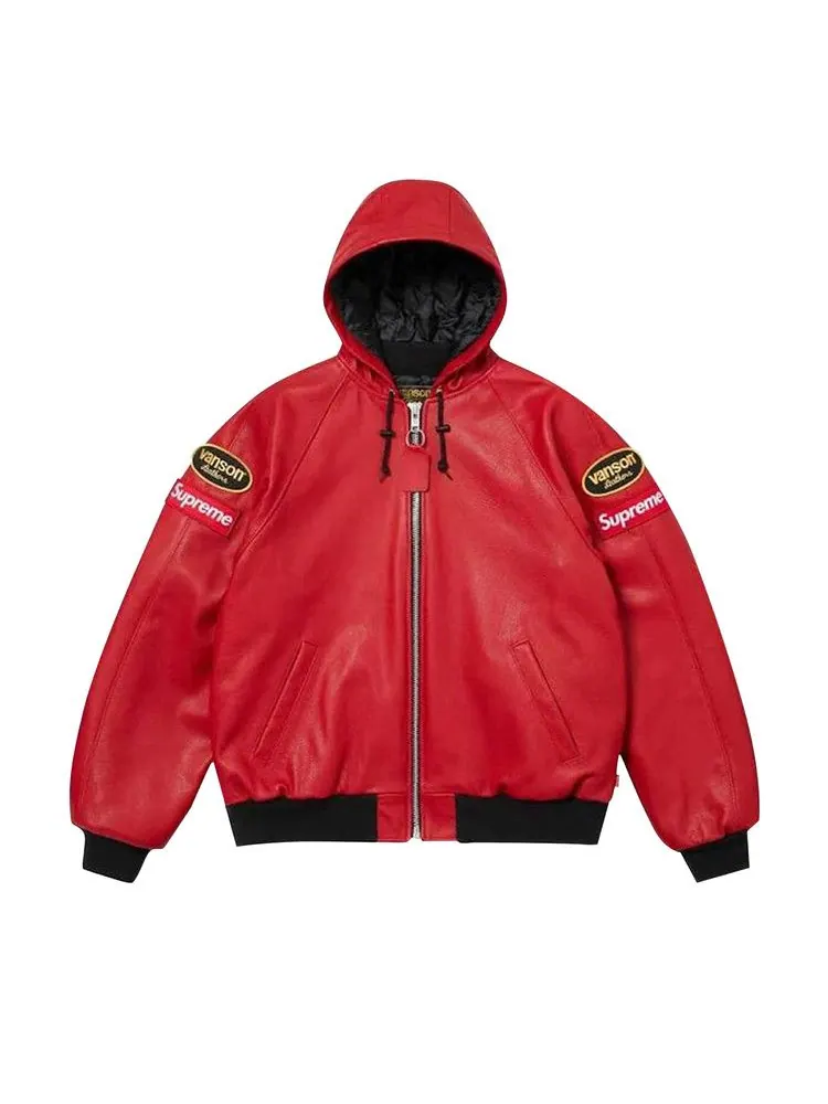 Куртка Supreme x Vanson Leather Hooded Work Jacket 'Red' — изображение 1 из 1, красный