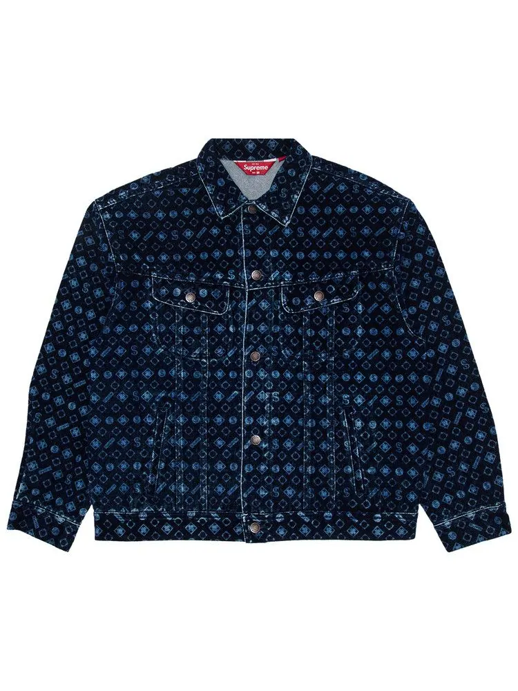 Куртка Supreme Flocked Denim Trucker Jacket — изображение 1 из 3, синий