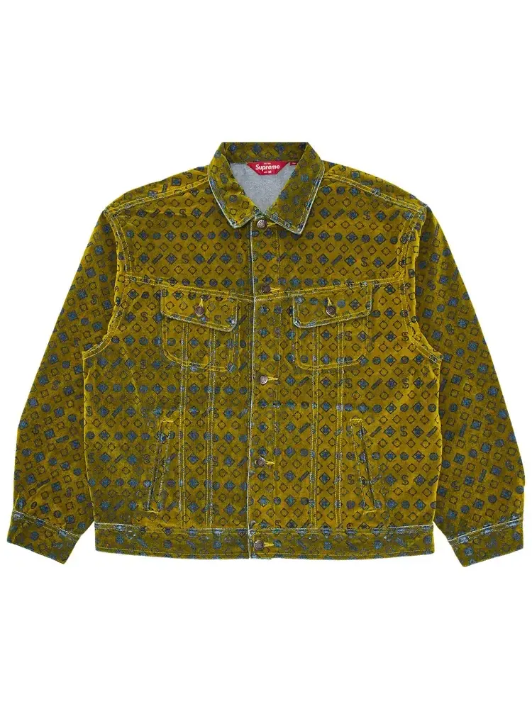 Куртка-тракер Supreme Flocked Denim Trucker Jacket 'Mustard' — изображение 1 из 3, желтый